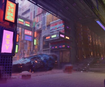 cyberpunk sidescroller environment in UE5 using trimsheets, Farrokh Irani