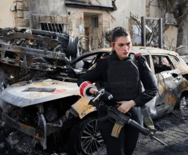 Israeli security officer in a restricted area in Kiryat Bialik in the Haifa district.