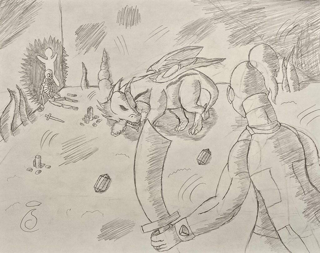 Tried to draw someone fighting Elvarg from Old School RuneScape