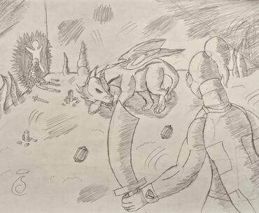 Tried to draw someone fighting Elvarg from Old School RuneScape