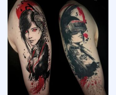 Both arms are now completed - Cyberpunk Trash Polka ink by Tori Fernandez at Black Honey Tattoo, Fort Lauderdale, FL. (The left arm is fresh, while the right arm is 6 months healed in this image)