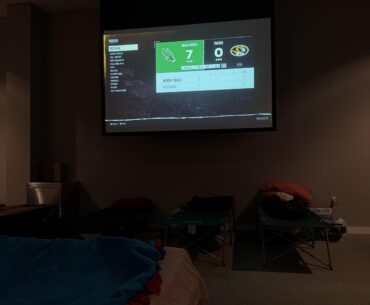 Being stuck at work during a hurricane but get to hookup to the projector and play games