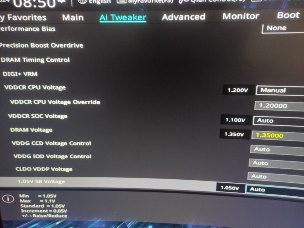 The CPU VDDCR voltage is high and doesn't match with the specified value.