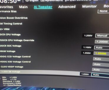 The CPU VDDCR voltage is high and doesn't match with the specified value.
