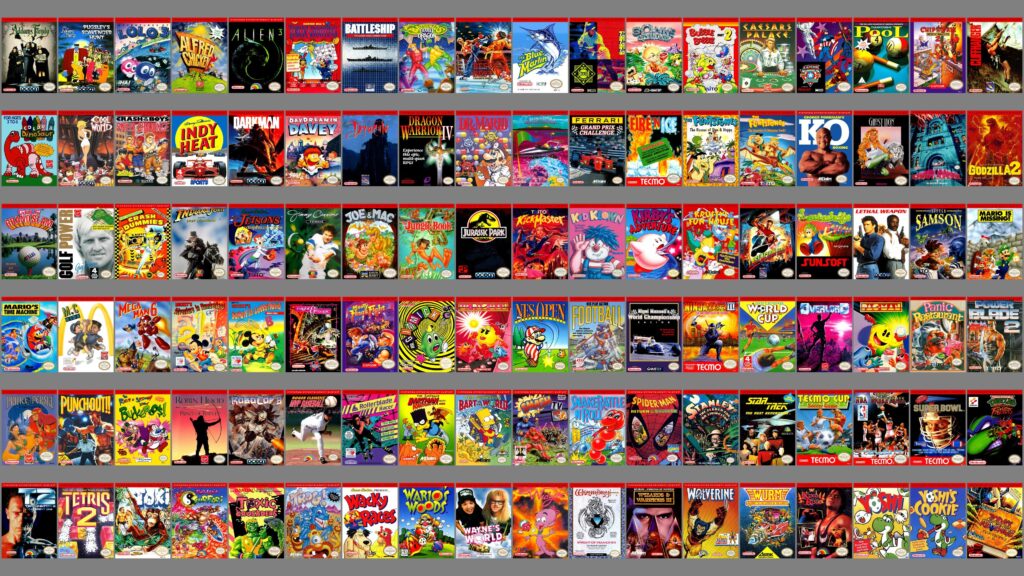 NES boxes with red banners