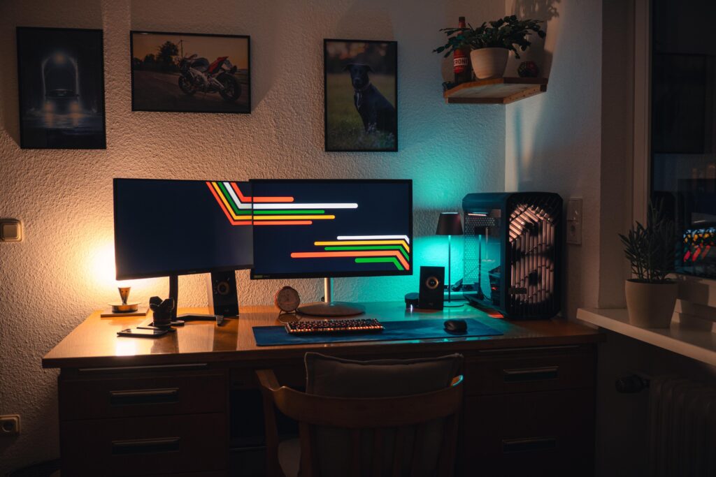 Setup pretty much done so far :) Decided not to paint the wall dark and go with the brighter theme!