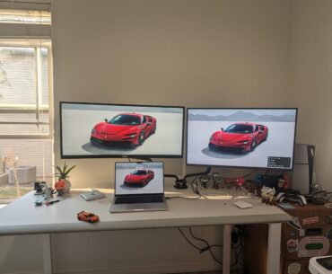 Setup so far (I need suggestions on storage/shelving and cable management)