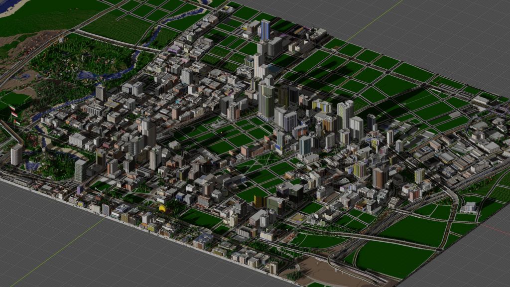 A 3,000x2000 block render of Southside, Basin City. One of the regions in my Minecraft City.