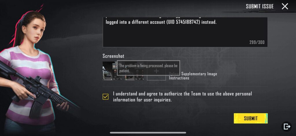 Can’t submit issue on PUBG Can’t submit issue on PUBG