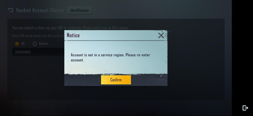 Account is not in service region