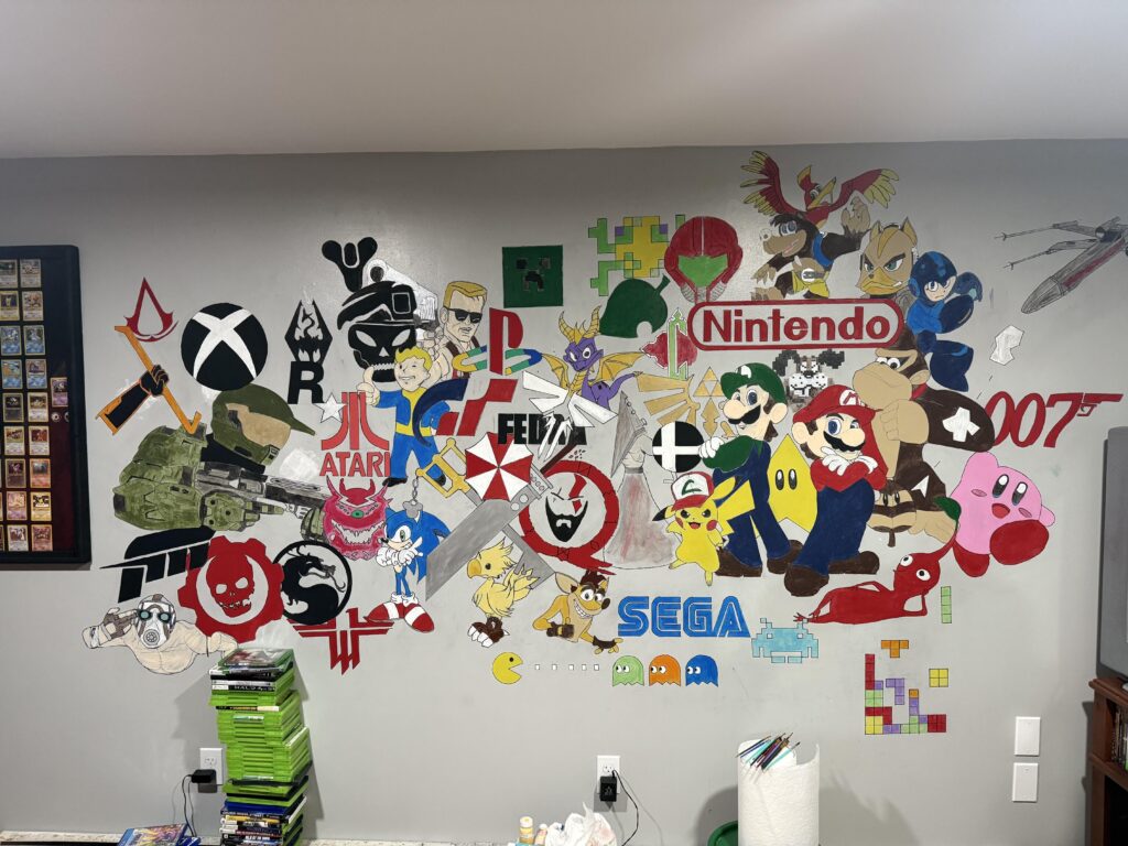 I’m not an artistic person - but decided to paint a mural in our game room. It’s almost done. Needs additional coats and lines redrawn.