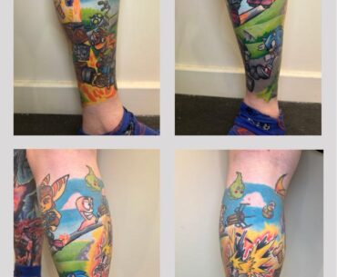 Gaming/Pop culture bottom leg tattoo