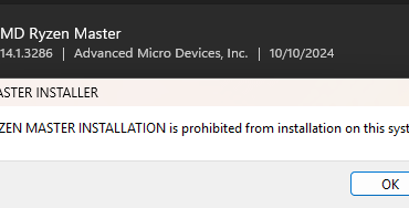 Lol, can't UNinstall Ryzen Master because i have an Intel CPU.