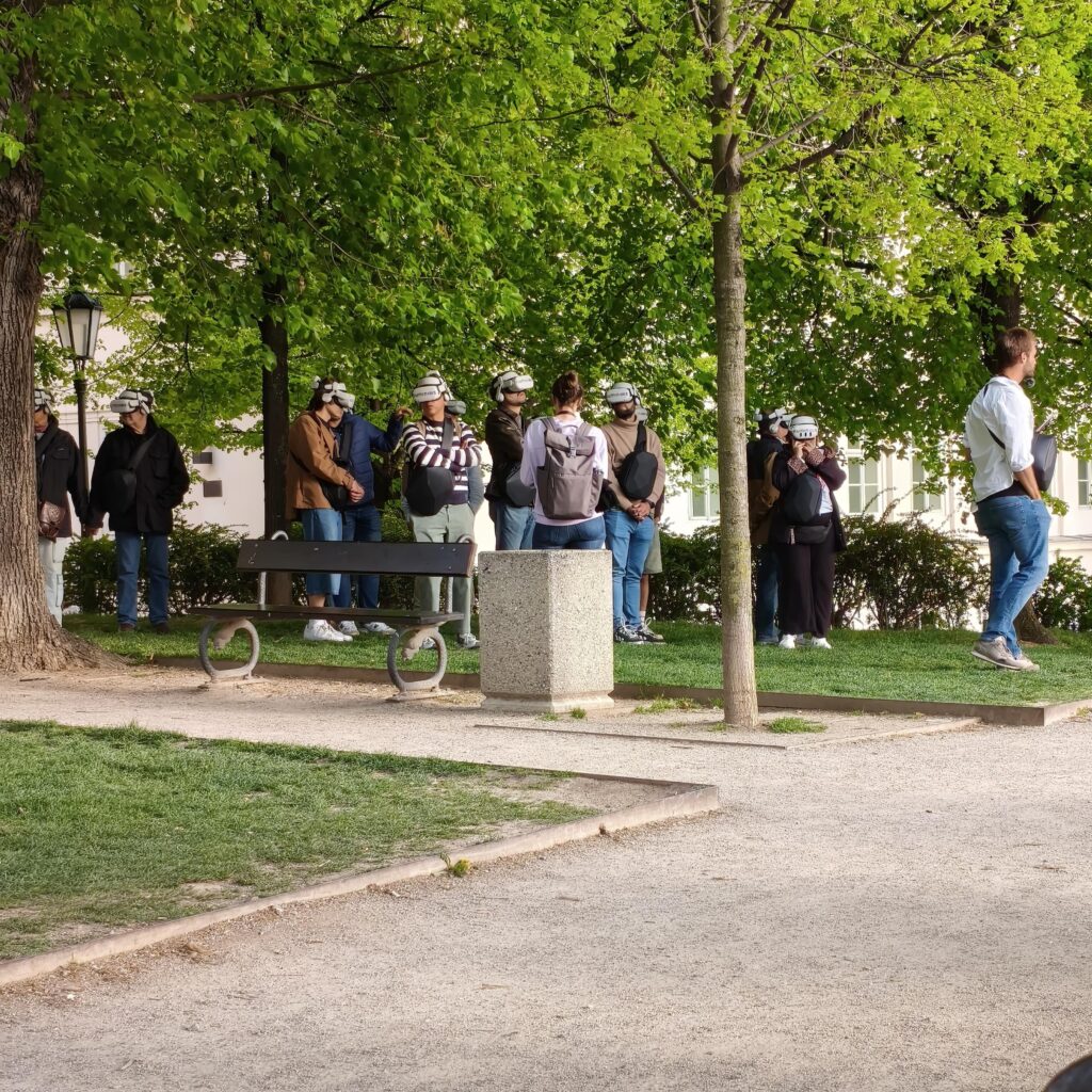 Saw a Group of Tourists with VR Headset on a Sightseeing Tour in Prague