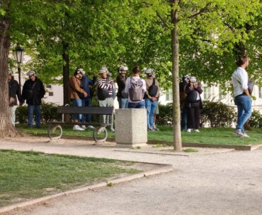 Saw a Group of Tourists with VR Headset on a Sightseeing Tour in Prague