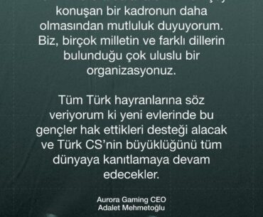 A welcoming message for the Eternal Fire guys from Aurora's CEO, who is Turkish