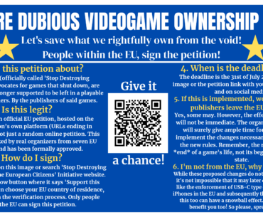 The EU initiative 'Stop Destroying Videogames' sits at 431k signatures out of 1 million! The deadline is 2025-07-31. If passed and implemented, publishers will be forced to leave games in a playable state once they shut them down/are abandoned. Fellow gamers, share with your family and friends!