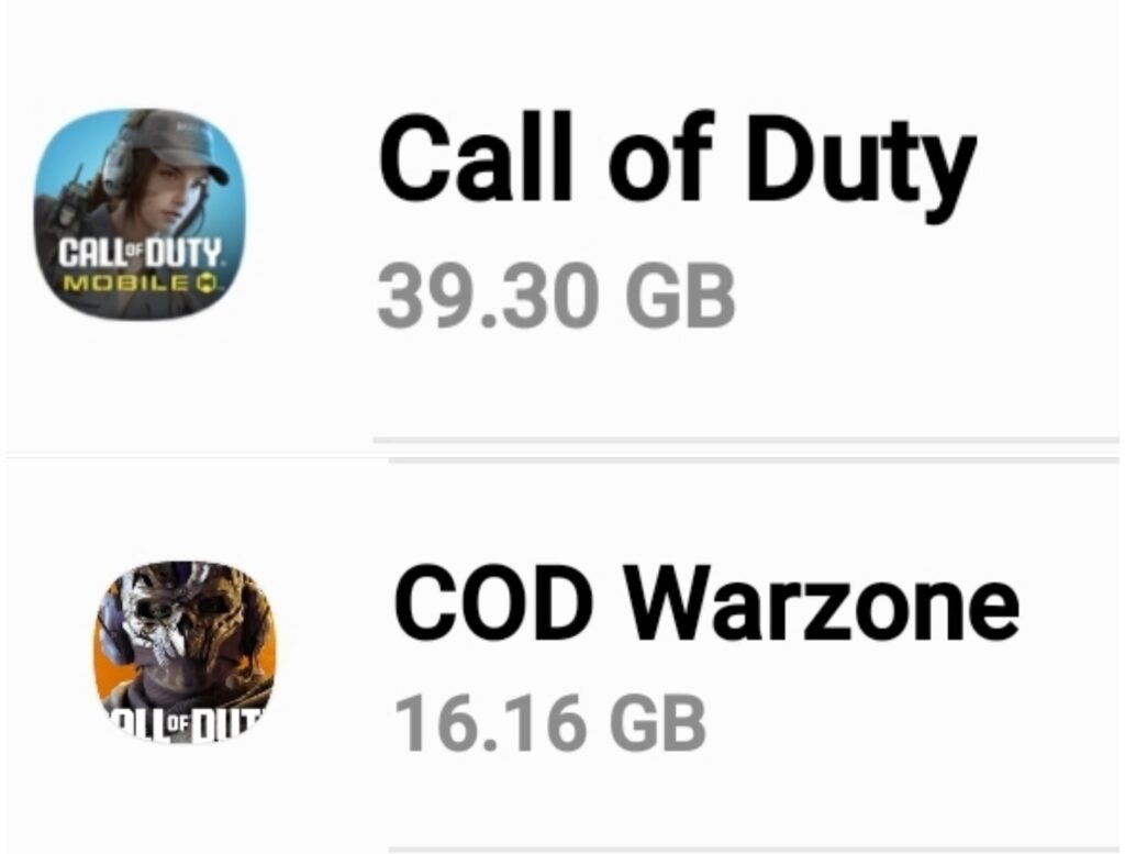 The differences in game sizes