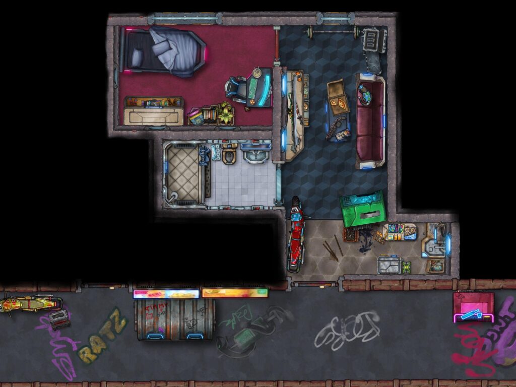 My cyberpunk apartment I’ve been working on recently [made with Inkarnate]