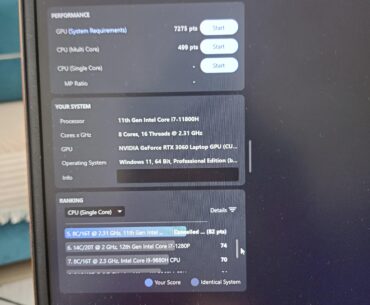 I7 11800h rtx 3060 16 gb ram laptop. Is the cinebench results bad? Single core is 82 pts multi is 499. Which seems low to me :/