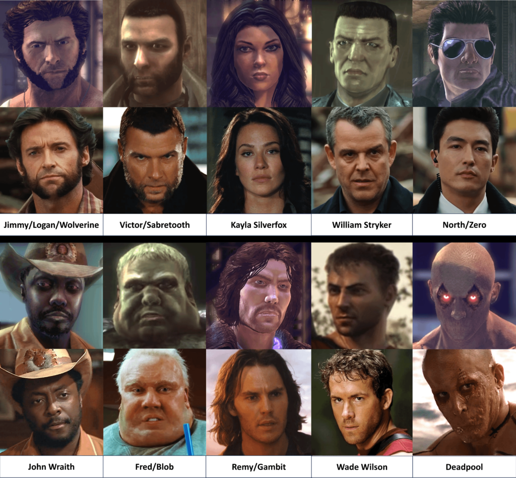 X-Men Origins: Wolverine game/movie character comparison