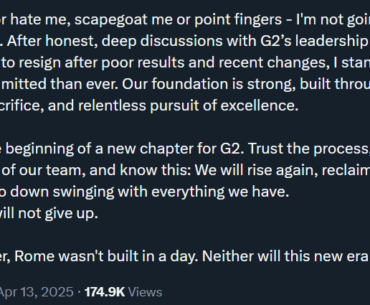 G2 GM (@peca): "Rome wasn't built in a day. Neither will this new era of G2"