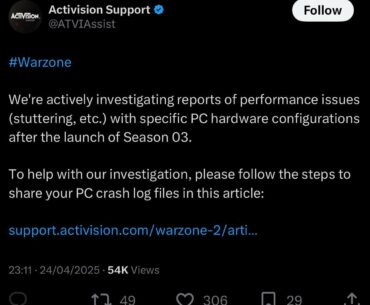 Activision acknowledges stuttering issue. No reference to AMD