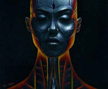 “Almost Human” by me, colored pencils on black paper