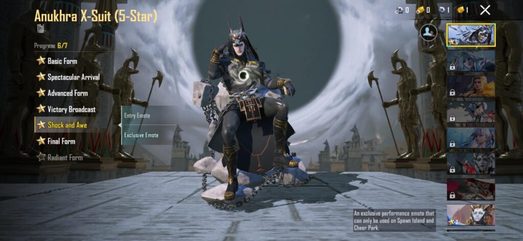 X-suit is not performing the shock and Awe exclusive emote on Spawn Island!