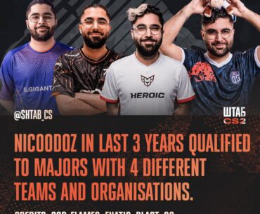 While Astralis struggle to qualify to the major, nicoodoz has done it with 4 different teams in last 3 years | Source: SHTAB CS2