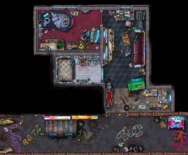Hey, welcome to my place! Ignore the mess, just have a seat and don't mind the android parts! [The Cyber-punk's Apartment(Inkarnate)]
