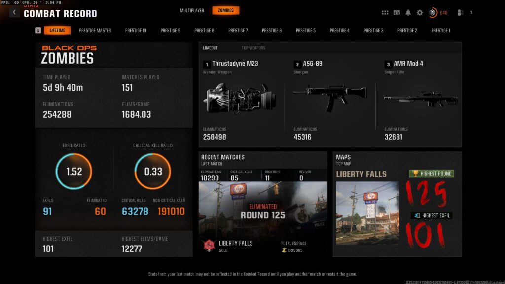 Lost my round 500 save do a direct x error. None of my stats counted, so now I have more elims with the jet gun than my total number of elims all time.