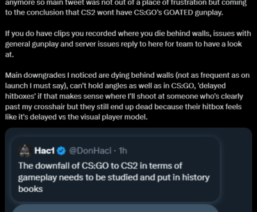 Devs have requested DonHaci for reproducible examples of CS2 gameplay issues after his recent tweet. Feel free to reply to donhaci or post here with your own examples.