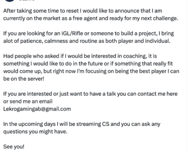 Lekr0 enters free agency