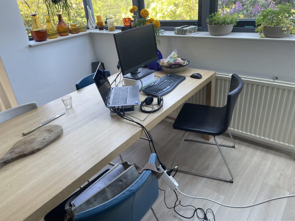 My setup, I have a Thinkpad and my monitor is broken so every thing must be on books.