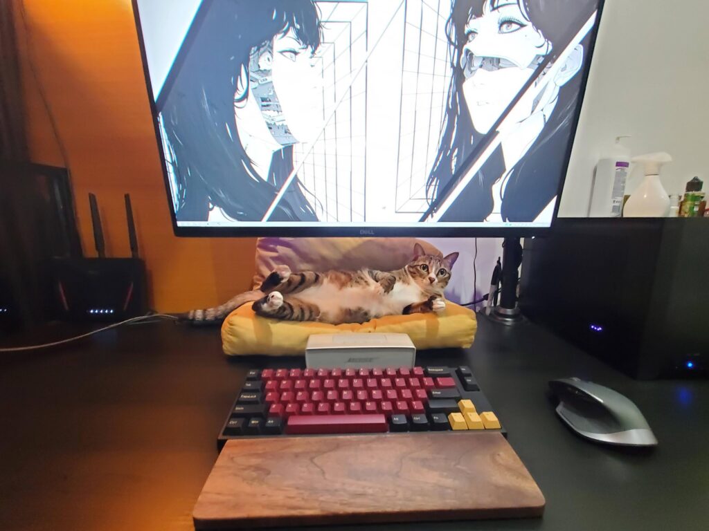 Get a monitor arm so your attention seeker will have a spot.