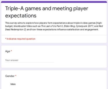 Triple-A games 2 minute survey