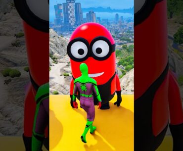 GTA V - SPIDERMAN SUPER JUMP WITH COLOUR MINIONS BUT ALL CLEARED? NG EP.868 #shorts