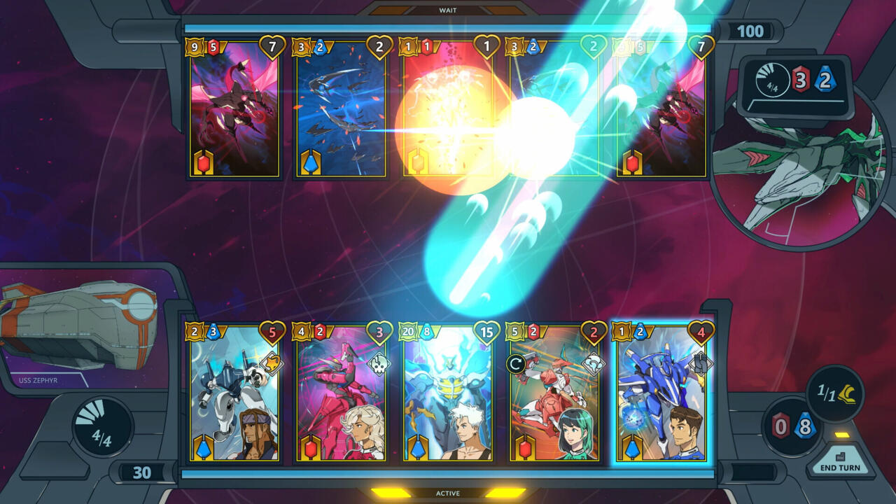 Battle Suit Aces uses cards to depict space battles between mechs, ships, and drones.