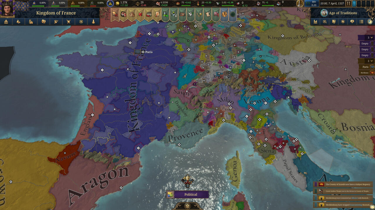 A clearer look at the world map in Europa Universalis V. Keep in mind that you can also play as countries outside of Europe.