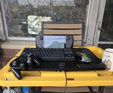 The tables legs fold so I can relocate with this setup at various places.