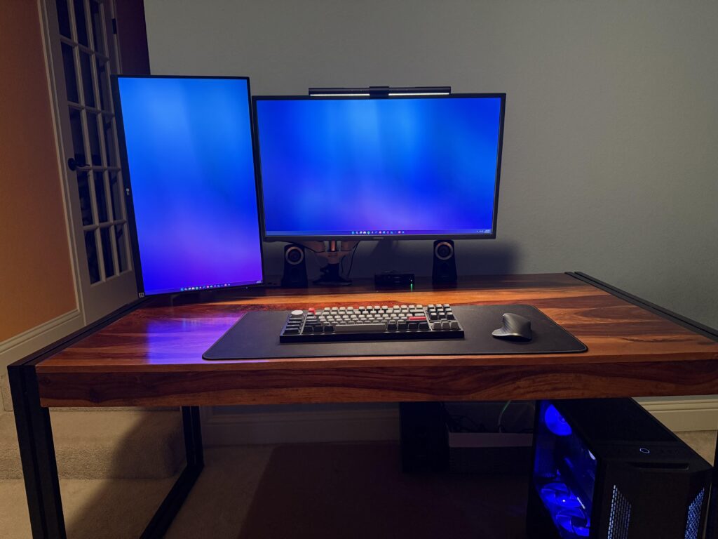 My newly combined MacBook/pc setup