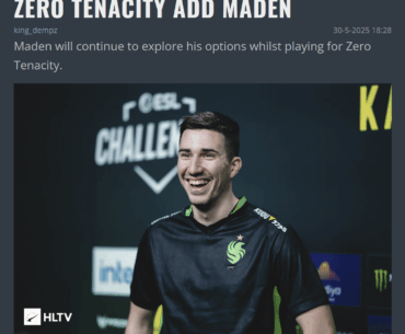One day after the "no roster changes since 1000 days tweet", Zero Tenacity bench simke and add Maden