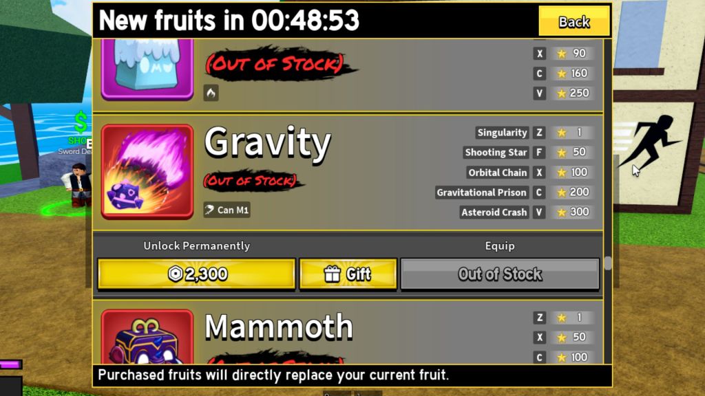 Gravity fruit Blox fruits dealer