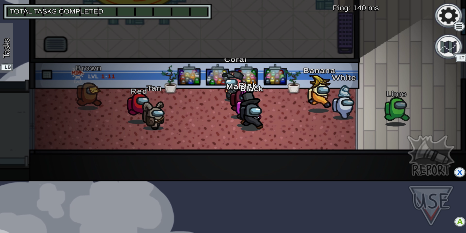 A Key Frame From Among Us Showing A Lobby Of Players Entering The Mission Area