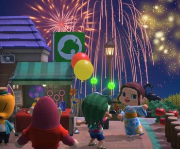 Animal Crossing characters watching fireworks