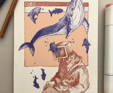 This is my colored pencil artwork combining nature and technology