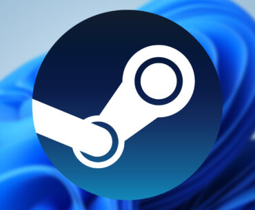 Steam logo on a Windows 11 background