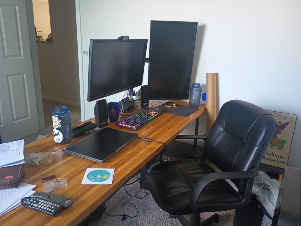 Still working on it, but here's my setup in the new apartment