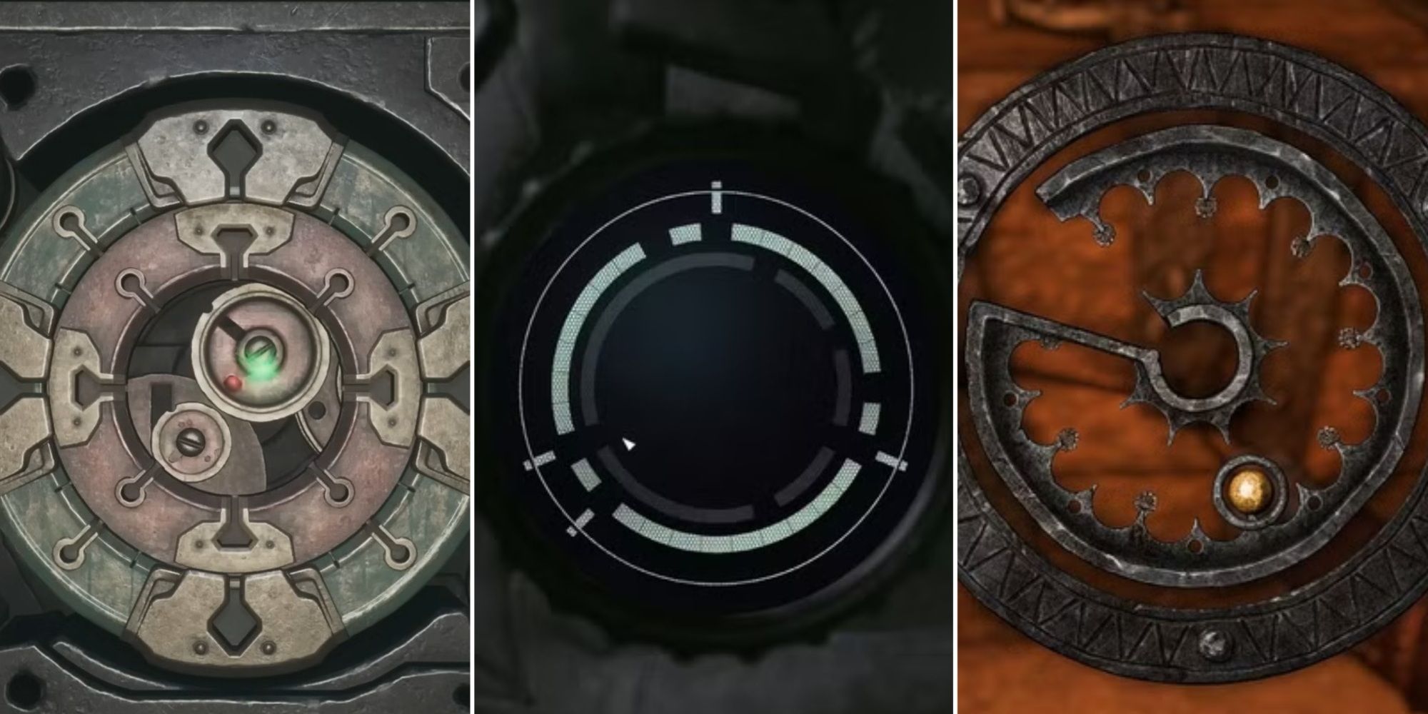 A collage of Games With Great Lockpicking Mechanics: Hogwarts Legacy, Starfield, and Kingdom Come: Deliverance 2